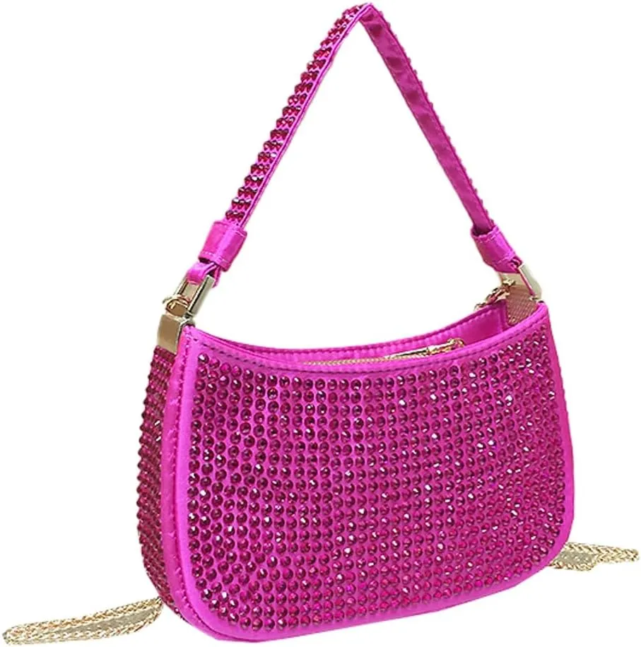 Womens Rhinestone Evening Bags Shinny Crescent Clutch Purse Crossbody Shoulder Satchel Small Handbag for Wedding Party