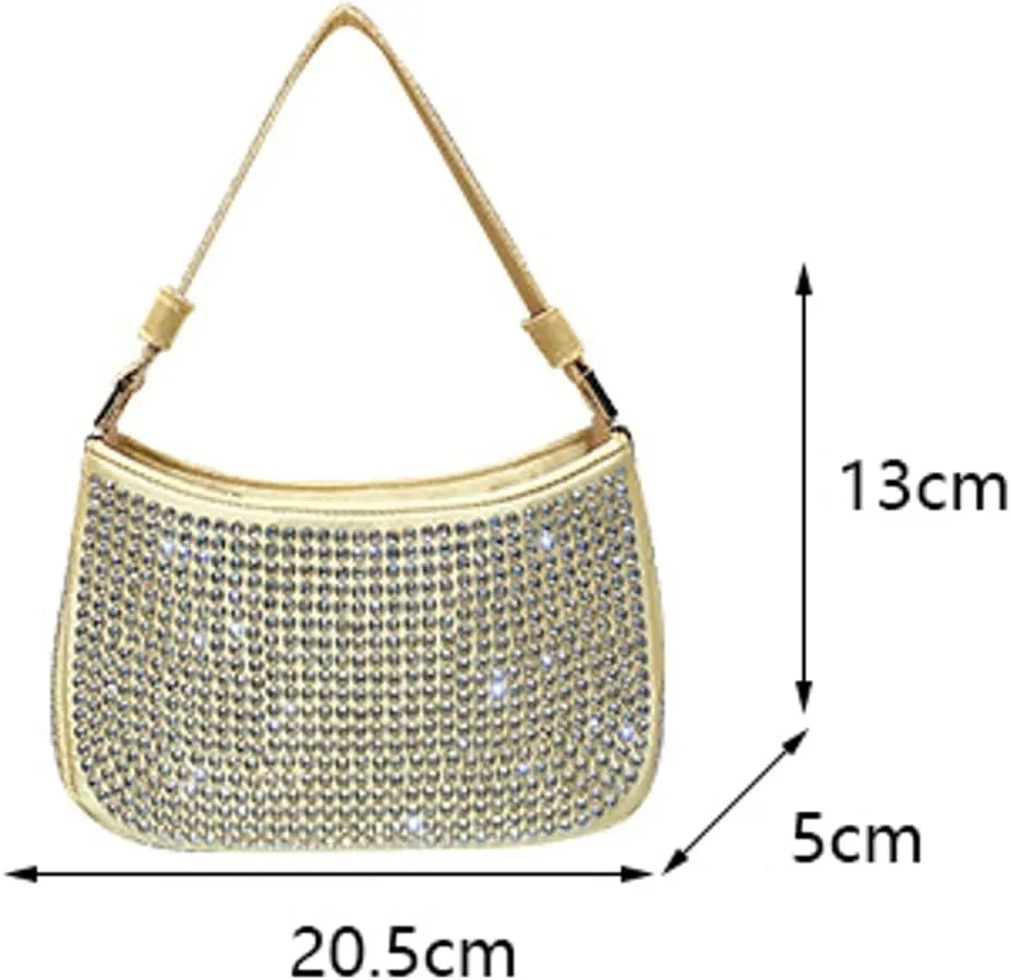 Womens Rhinestone Evening Bags Shinny Crescent Clutch Purse Crossbody Shoulder Satchel Small Handbag for Wedding Party