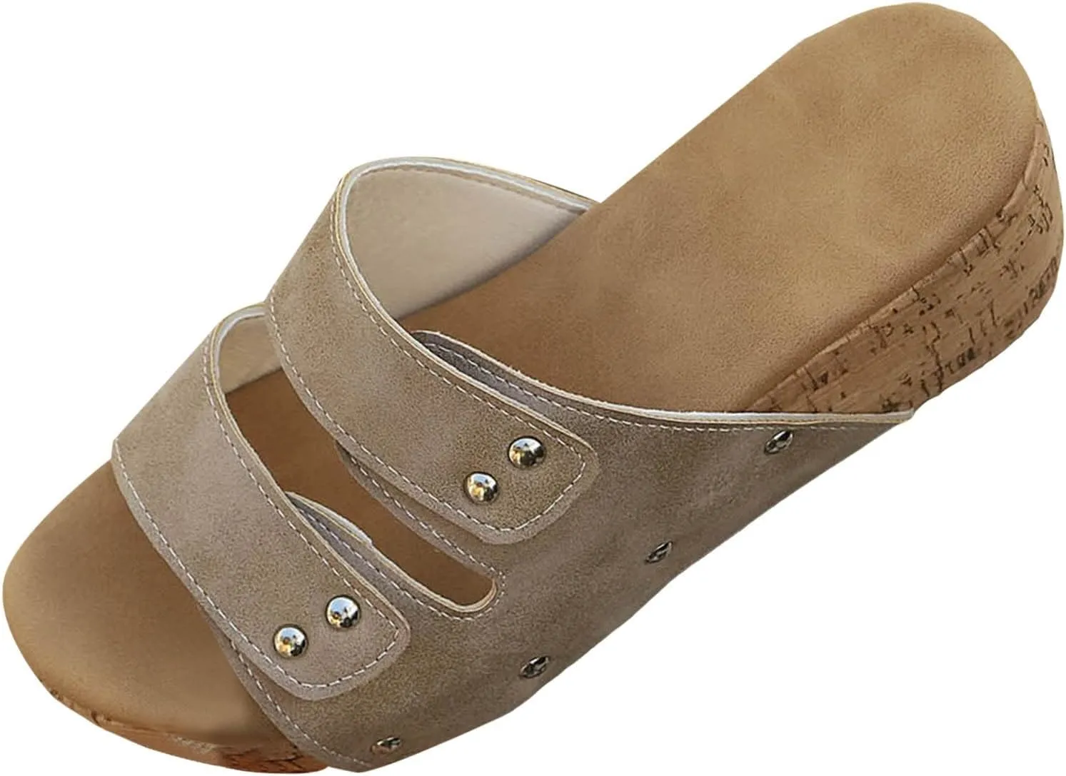 Womens Sandals Comfortable Dressy 2 Adjustable Buckle Slippers Sandal With Arch Support Slip On Outdoor Slipper Wedge Flats