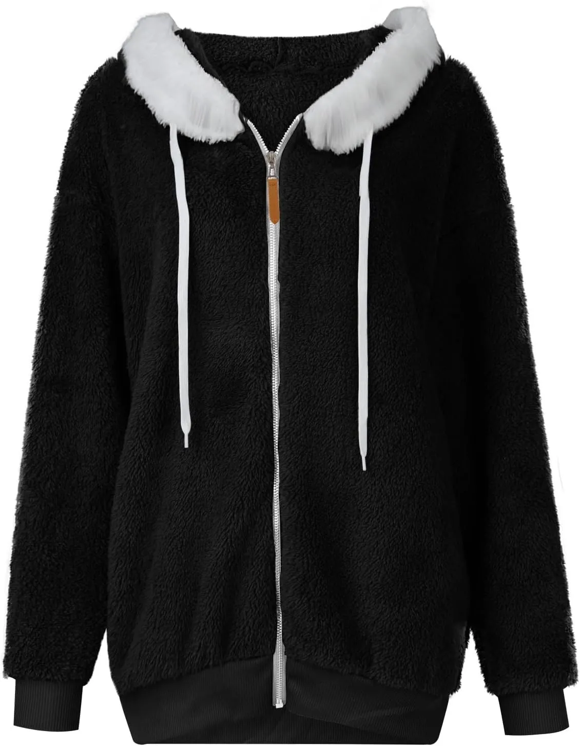 Womens Sherpa Jacket Fuzzy Zip Up Hoodie Oversized Fleece Jackets Fluffy Coat with Pockets