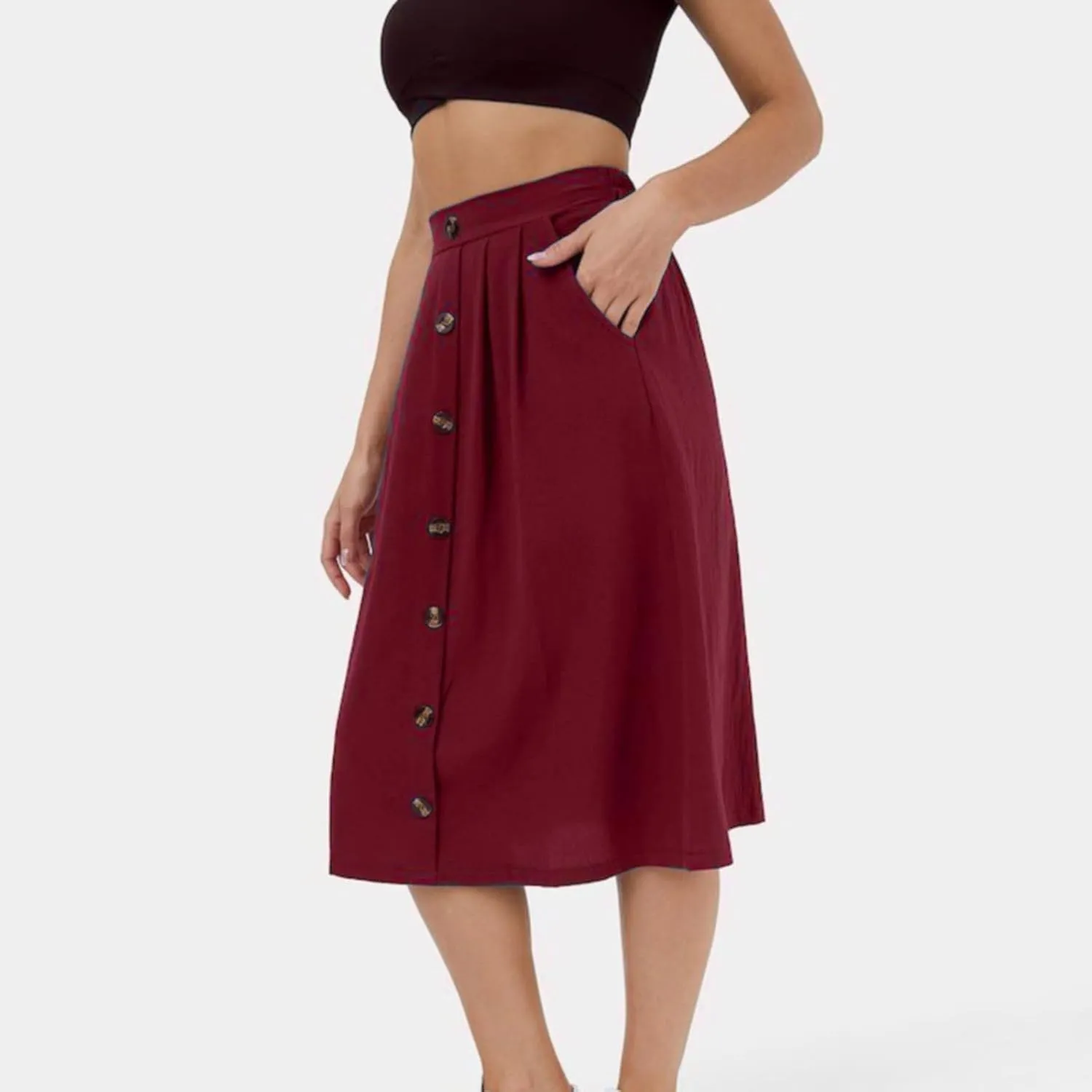 Womens Short Skirt 2024 Women Casual Skirts Frill Tie Waist A Line Midi Skirt With Pockets White Pleated Skirt