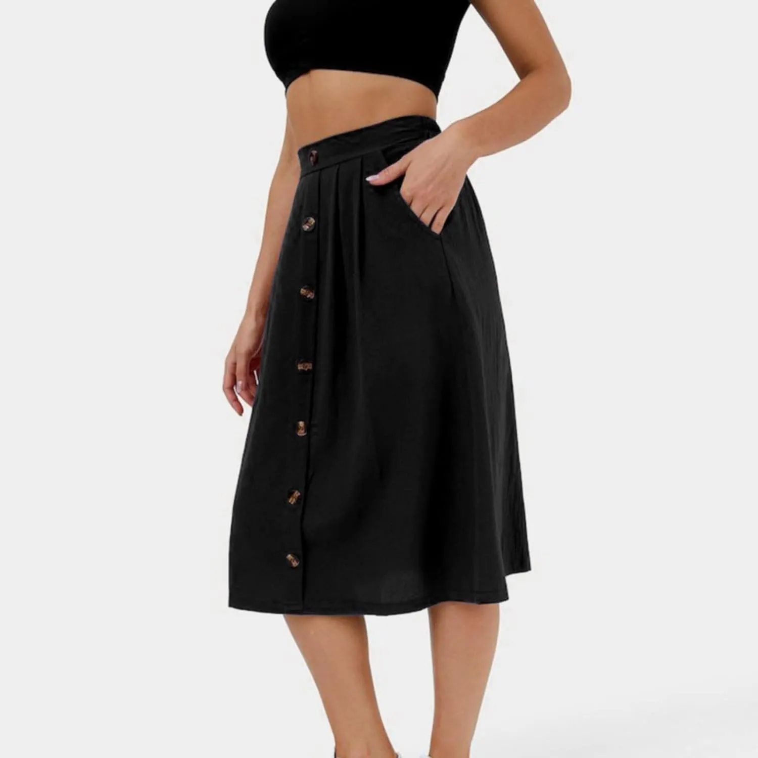 Womens Short Skirt 2024 Women Casual Skirts Frill Tie Waist A Line Midi Skirt With Pockets White Pleated Skirt