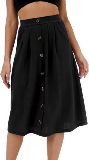 Womens Short Skirt 2024 Women Casual Skirts Frill Tie Waist A Line Midi Skirt With Pockets White Pleated Skirt