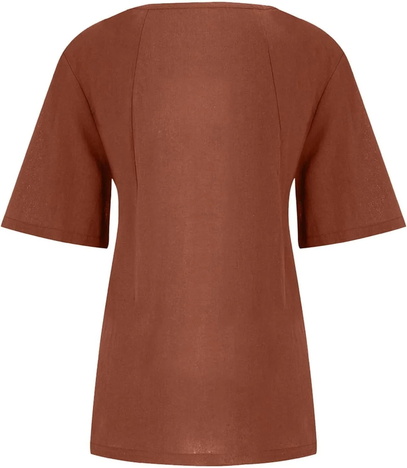 Womens Short Sleeve Button Shirts Blouse Loose Fit Round Neck Tops Fashion Solid Color Casual Cotton Linen Shirts