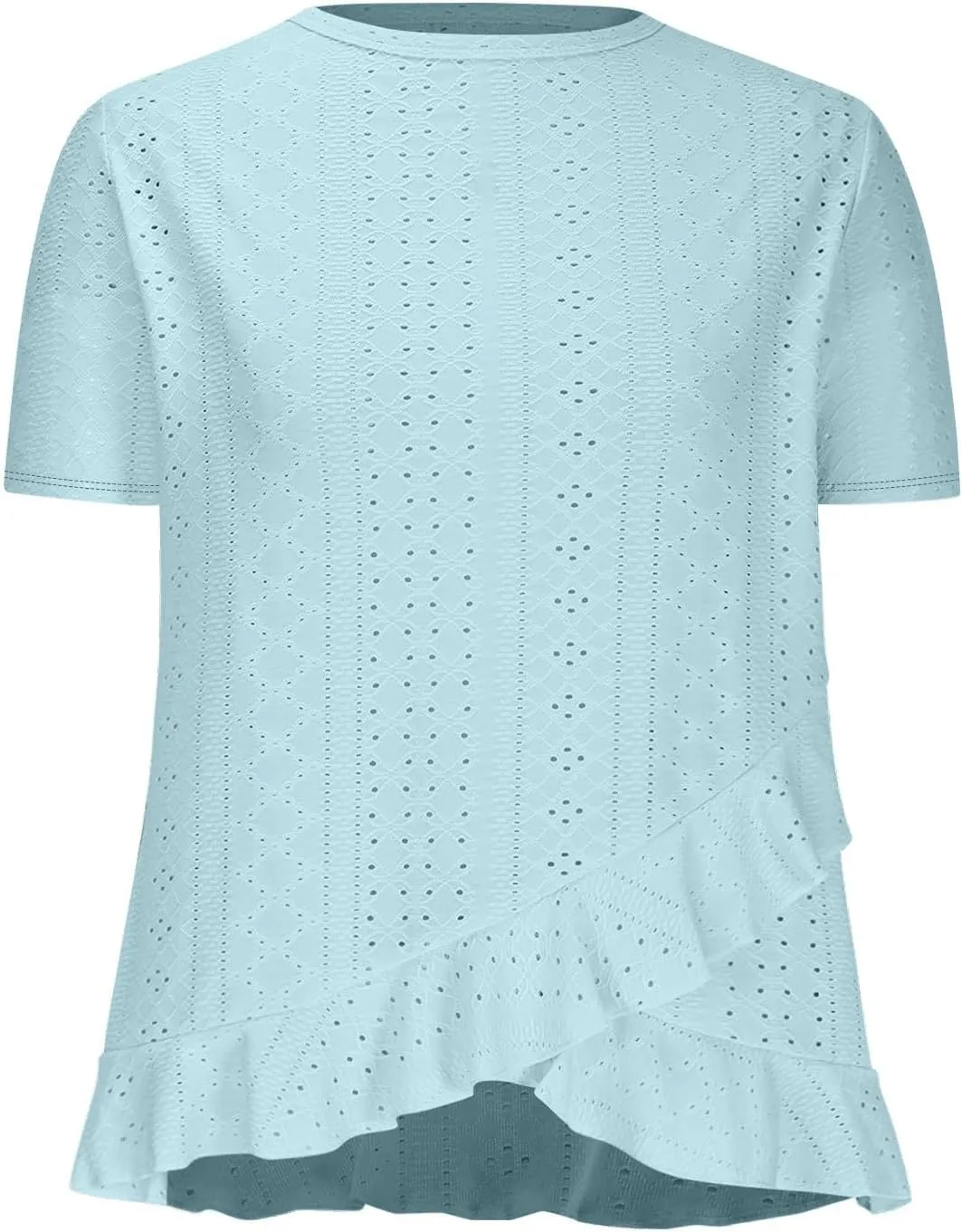 Womens Short Sleeve Eyelet Tops Summer Wrap Ruffled Hem Shirts Trendy Casual Dressy Blouse Boho Outfits