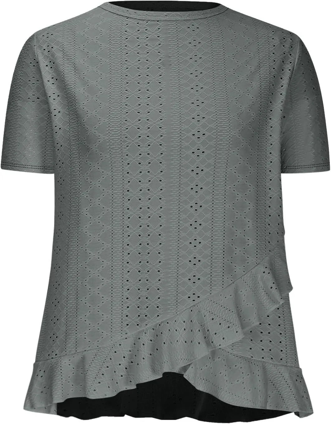 Womens Short Sleeve Eyelet Tops Summer Wrap Ruffled Hem Shirts Trendy Casual Dressy Blouse Boho Outfits
