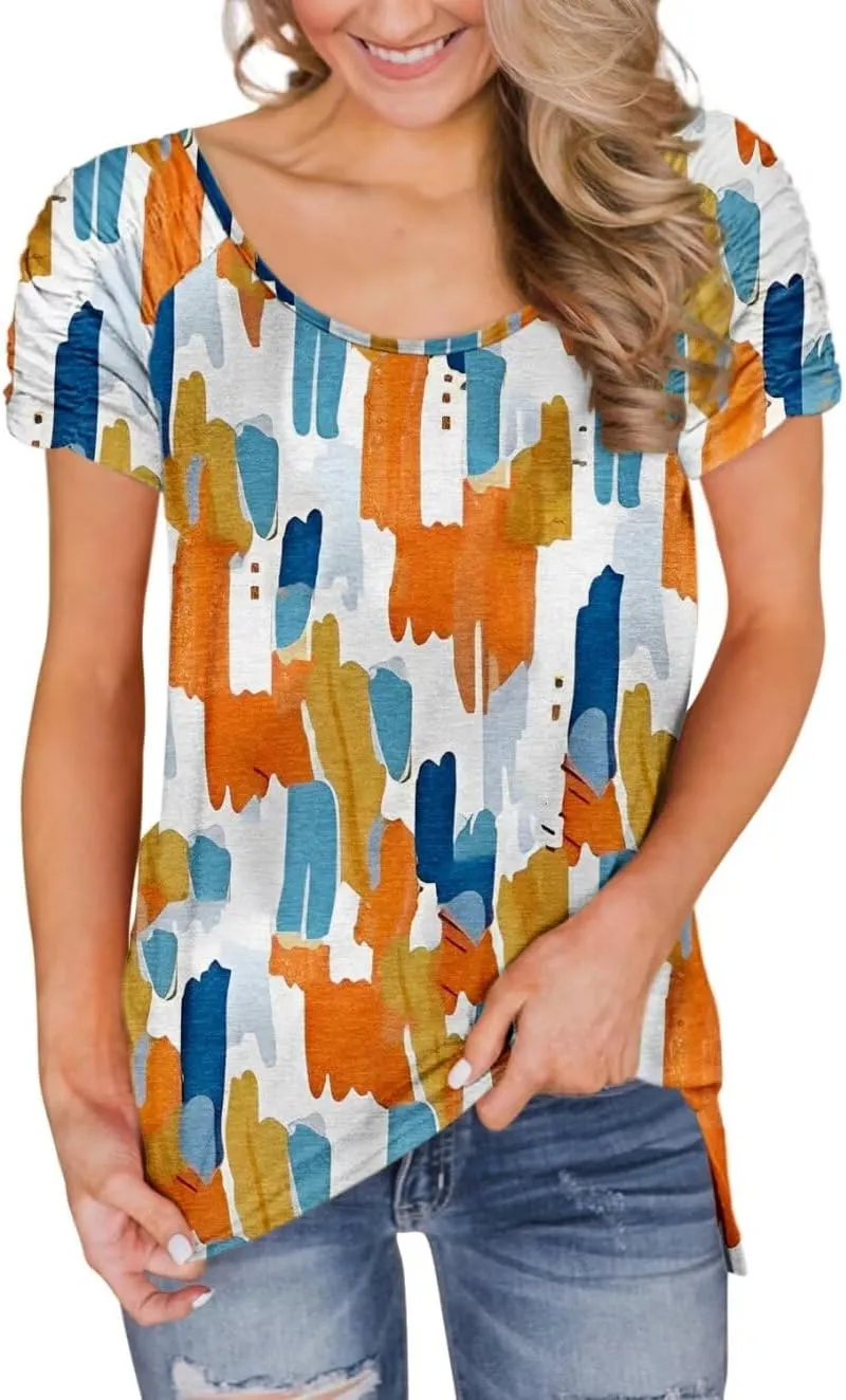 Womens Short Sleeve Tops Casual Solid Color Ladies Summer Shirts Dressy Plus Size T Shirts