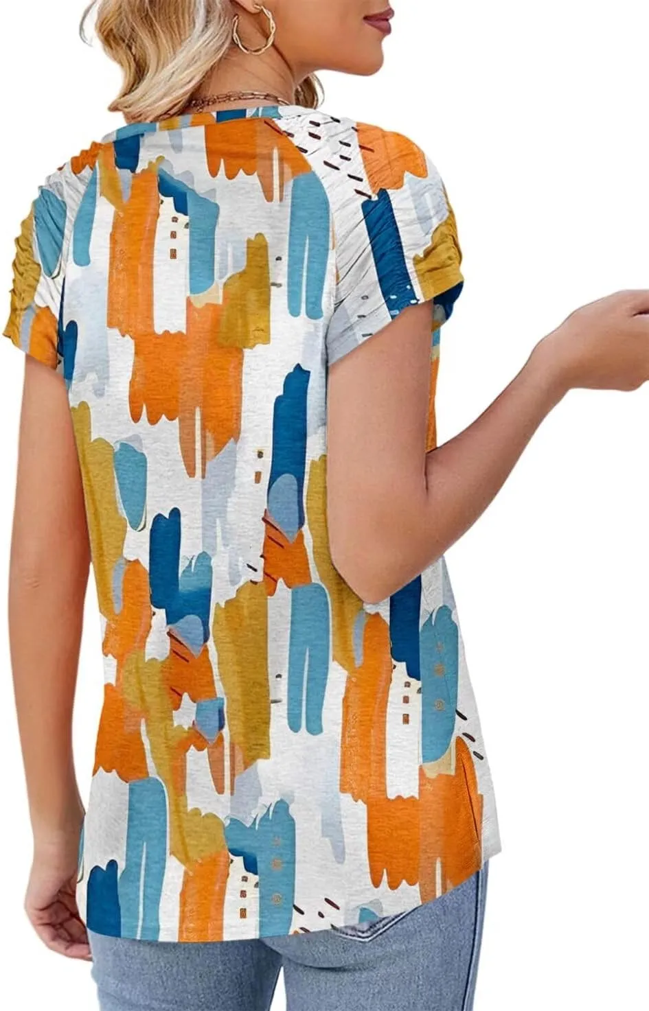 Womens Short Sleeve Tops Casual Solid Color Ladies Summer Shirts Dressy Plus Size T Shirts