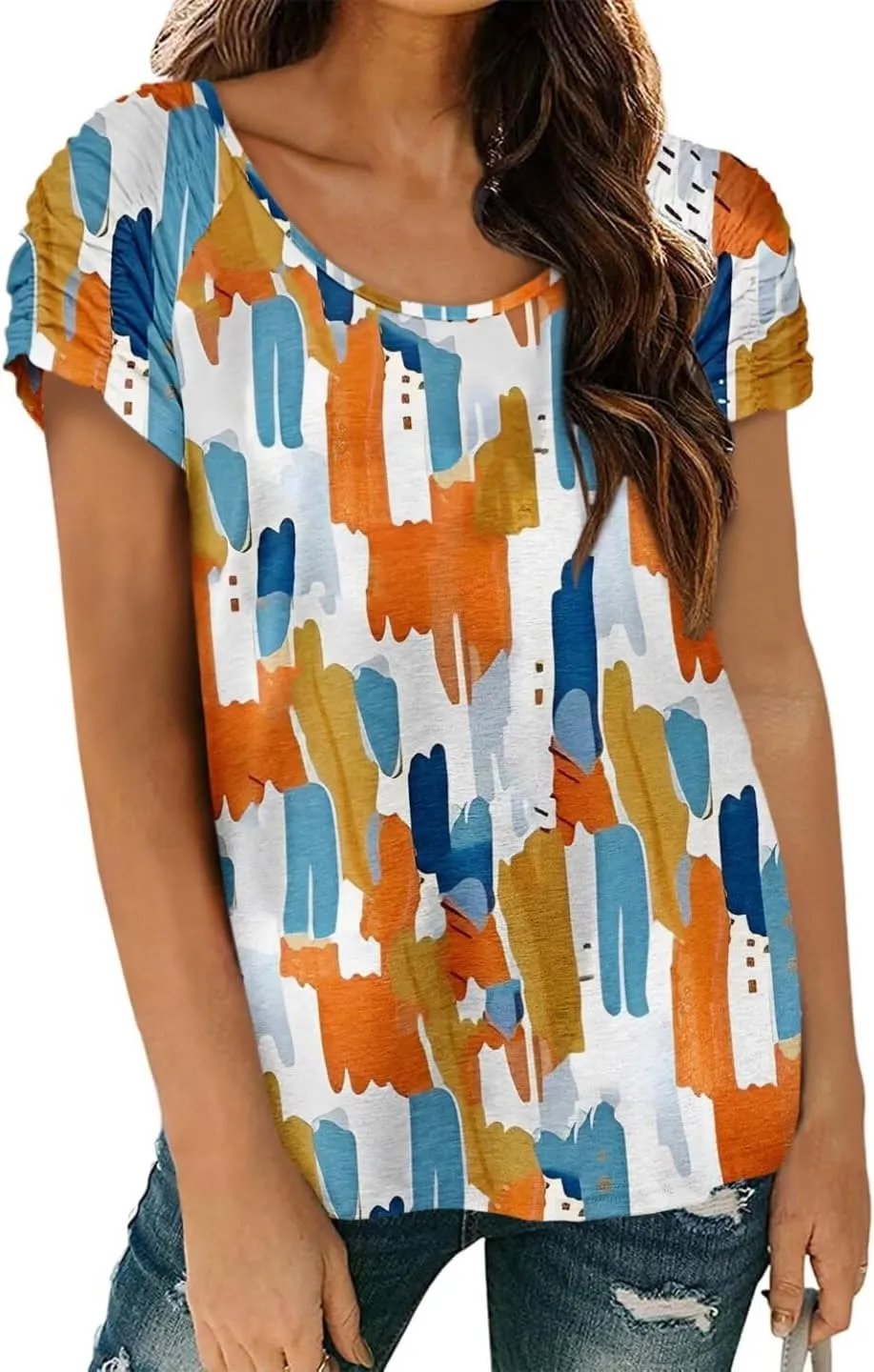 Womens Short Sleeve Tops Casual Solid Color Ladies Summer Shirts Dressy Plus Size T Shirts