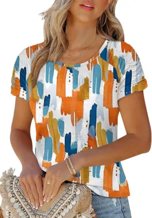 Womens Short Sleeve Tops Casual Solid Color Ladies Summer Shirts Dressy Plus Size T Shirts