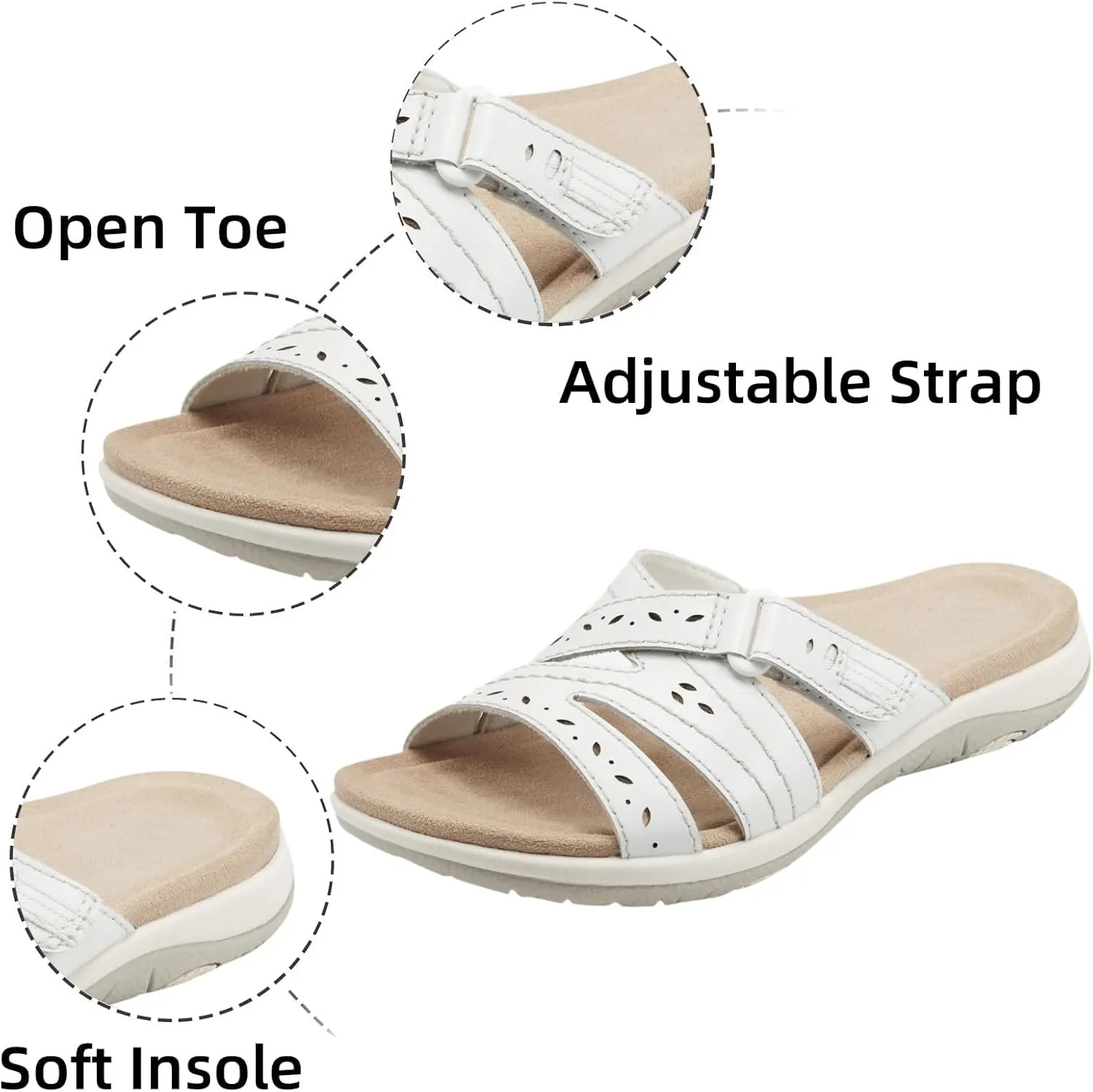 Women's Slide Sandals Summer Walking Slippers with Arch Support Open Toe Orthopedic Flat Sandals Comfortable Lightweight Beach Slippers