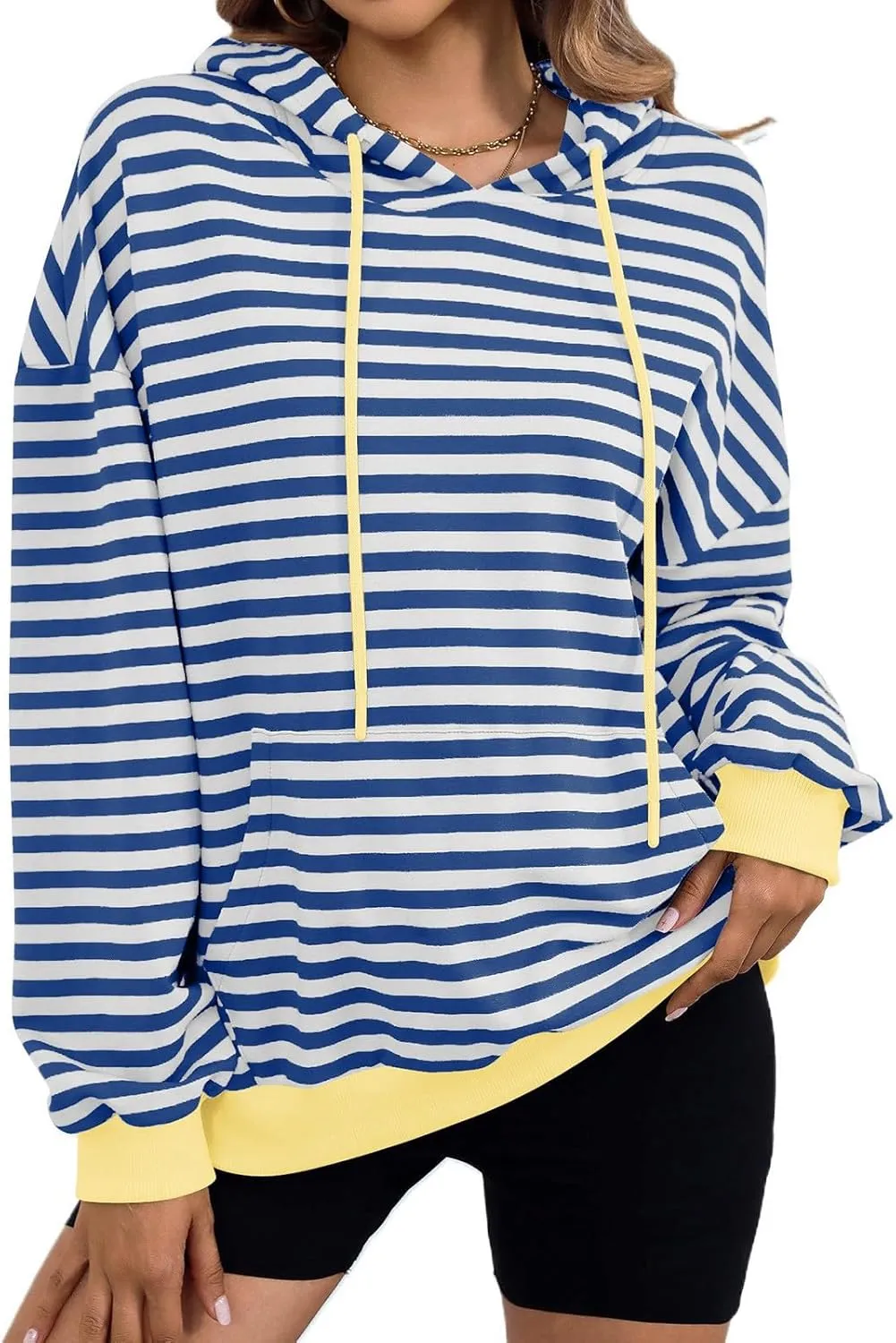 Womens Stripe Hoodies Oversized Sweatshirts Striped Color Block Drawstring Loose Pullover 2024 Fall Casual Hoodie Y2K