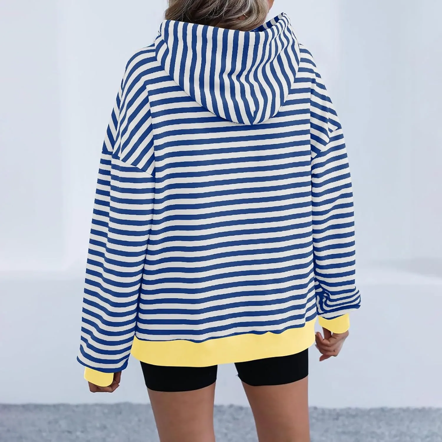 Womens Stripe Hoodies Oversized Sweatshirts Striped Color Block Drawstring Loose Pullover 2024 Fall Casual Hoodie Y2K