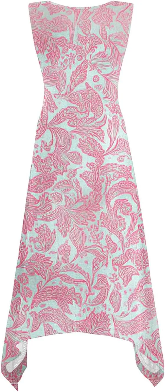 Women's Summer Dresses Sleeveless Floral Beach Dress Ruffle Hem V Neck Dress Holiday Dresses for Women