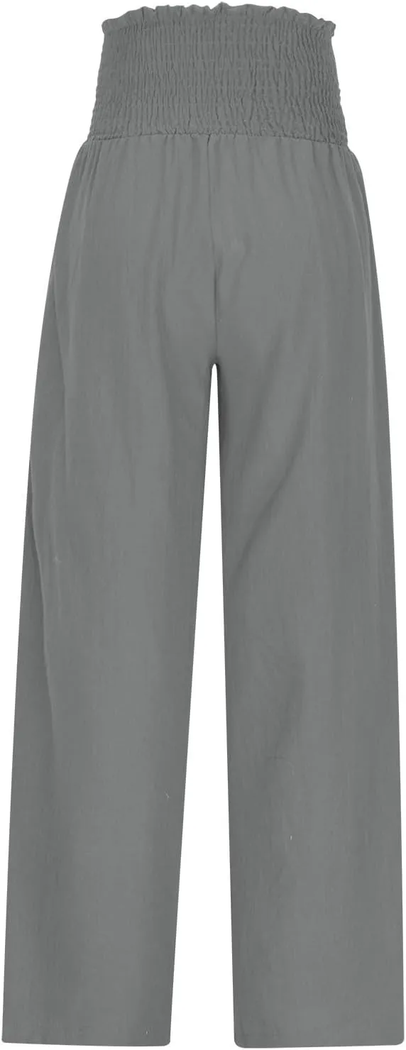 Women's Summer High Waisted Cotton Linen Palazzo Pants Wide Leg Long Lounge Pant Trousers Joggers Slacks with Pockets