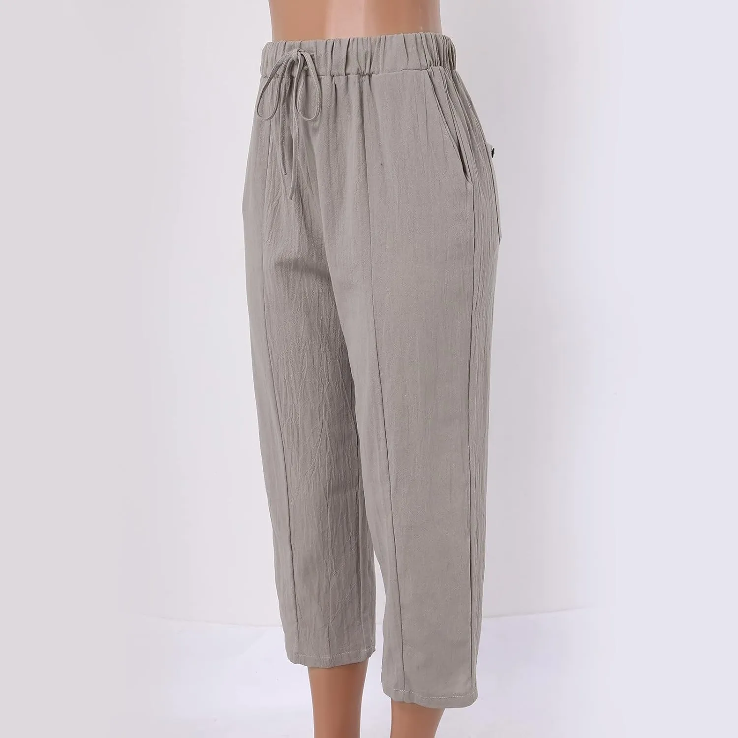 Womens Summer Linen Pants Drawstring Elastic High Waisted Casual Pant 2025 Summer Beach Loose Fit Trouser with Pocket