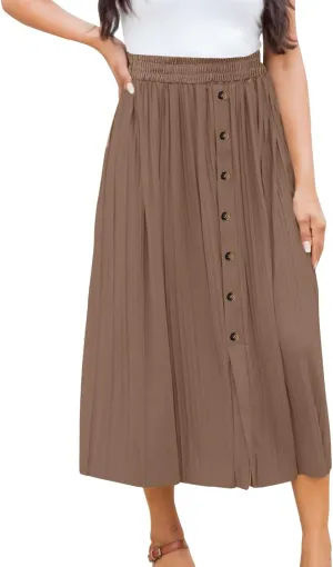 Women's Summer Maxi Skirts Women's Elastic Waist Skirts Party Shiny Accordion Pleated Midi Skirt Denim Skirts for