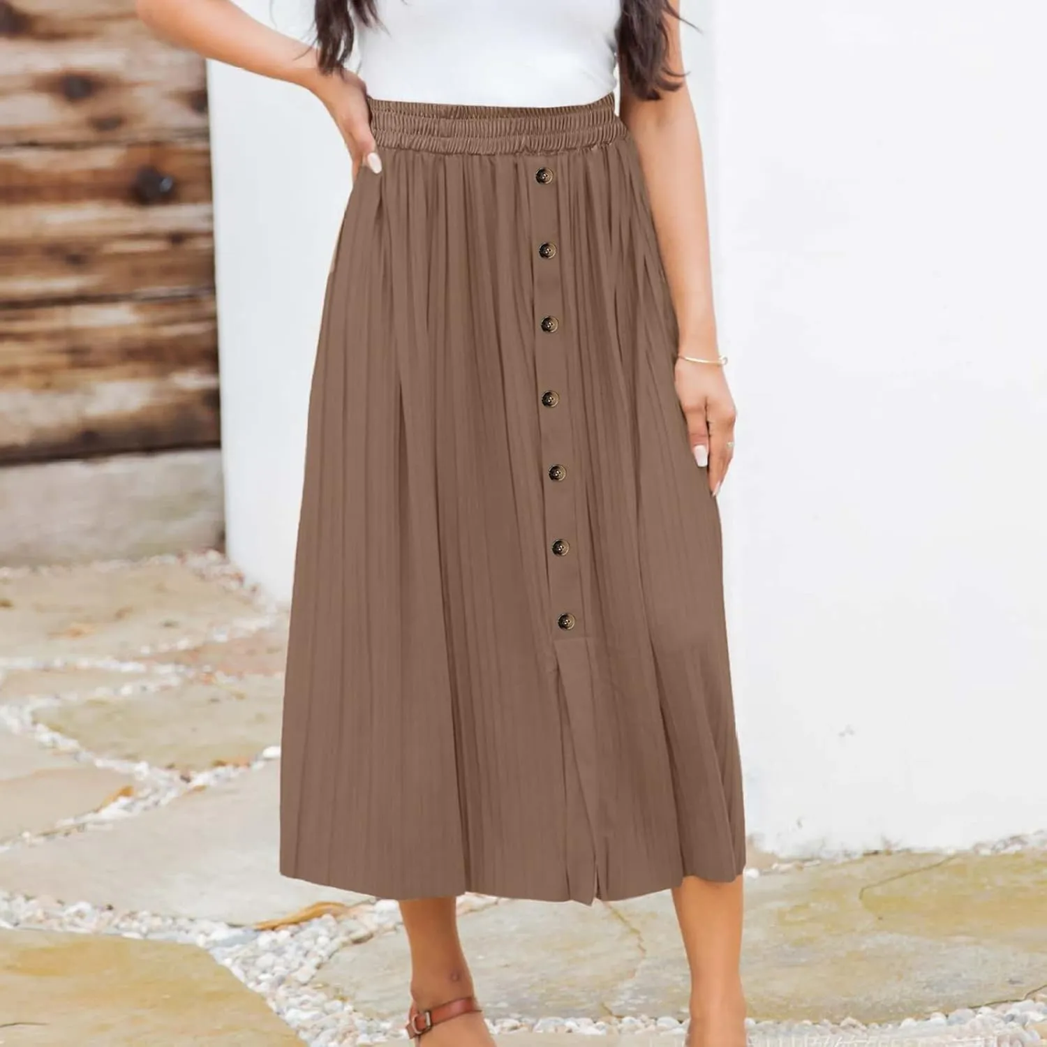 Women's Summer Maxi Skirts Women's Elastic Waist Skirts Party Shiny Accordion Pleated Midi Skirt Denim Skirts for