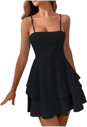 Women's Summer Strappy Smocked Tube Dress 2025 Off Shoulder Ruffle Tiered Flowy Beach Boho Mini Sundress Short Dress