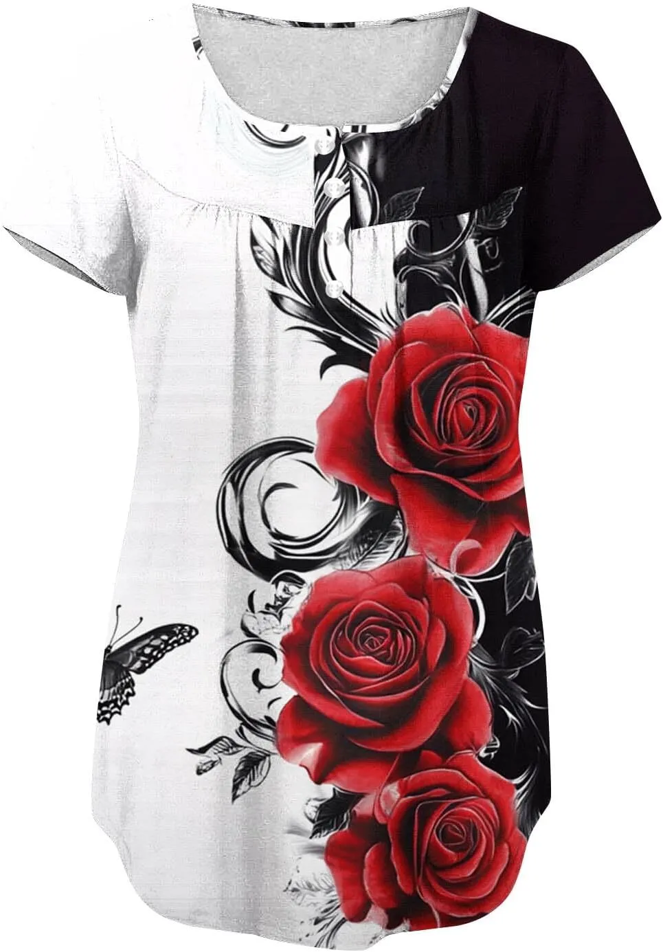 Womens Summer Tops 2025 Trendy Boho Floral Tunic Shirts Short Sleeve Button V Neck Tshirt Dressy Casual Loose Blouses