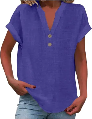 Womens Summer Tops V Neck Button Down Short Sleeve Top T Shirt Short Sleeve Casual Blouse Tops People Inspired