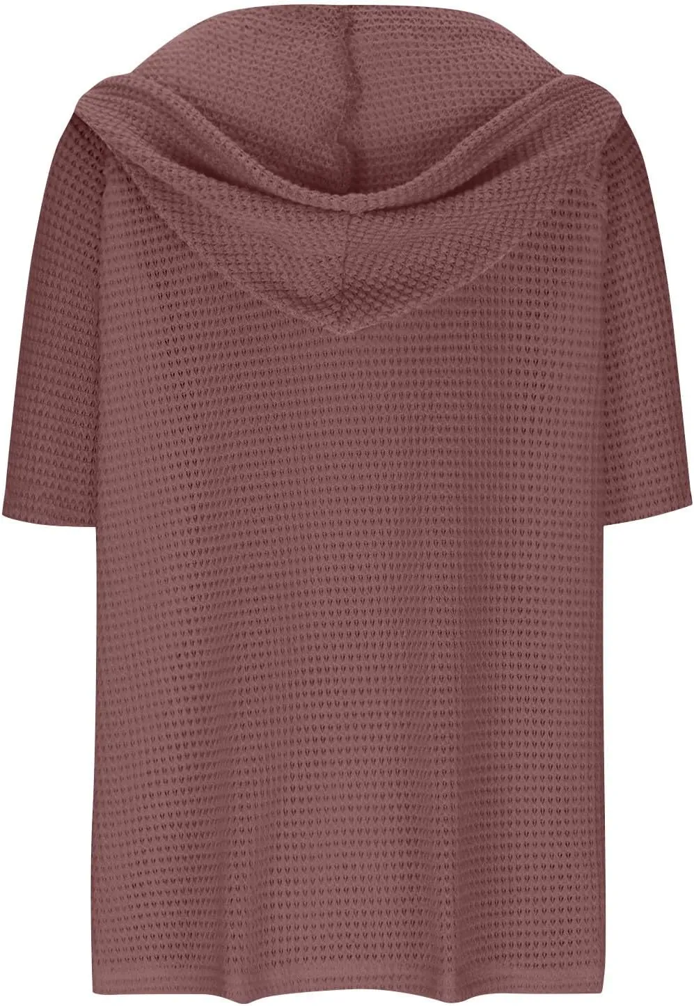 Womens Summer Waffle Knit Short Sleeve Tops Lightweight Drawstring Hoodies Button V Neck Casual Blouse Hooded Shirts