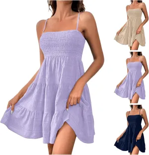 Women's Sundress Smock Cami Mini Dress Sleeveless Swing A Line Short Dresses Ruffle Casual Cute Summer Dresses