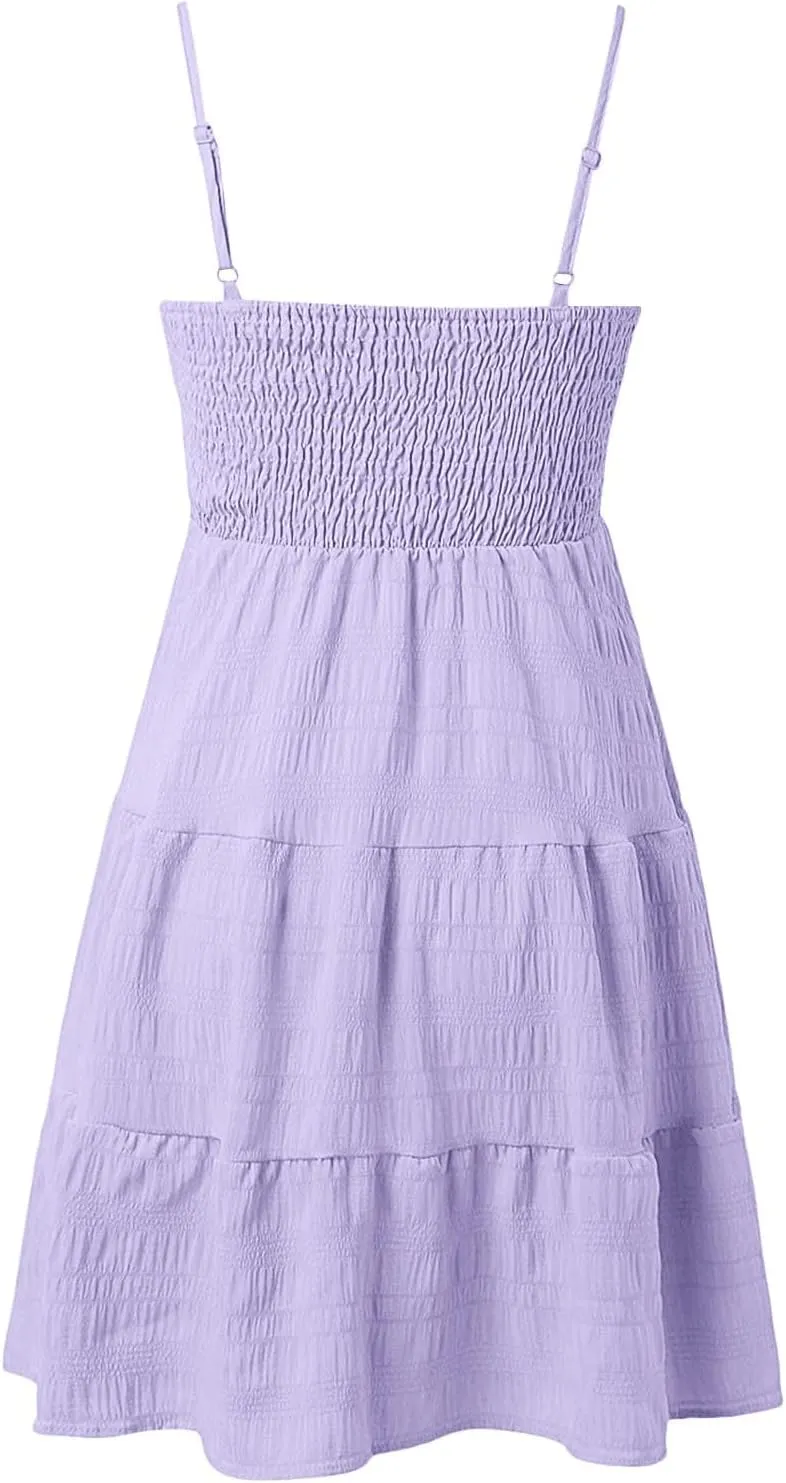 Women's Sundress Smock Cami Mini Dress Sleeveless Swing A Line Short Dresses Ruffle Casual Cute Summer Dresses