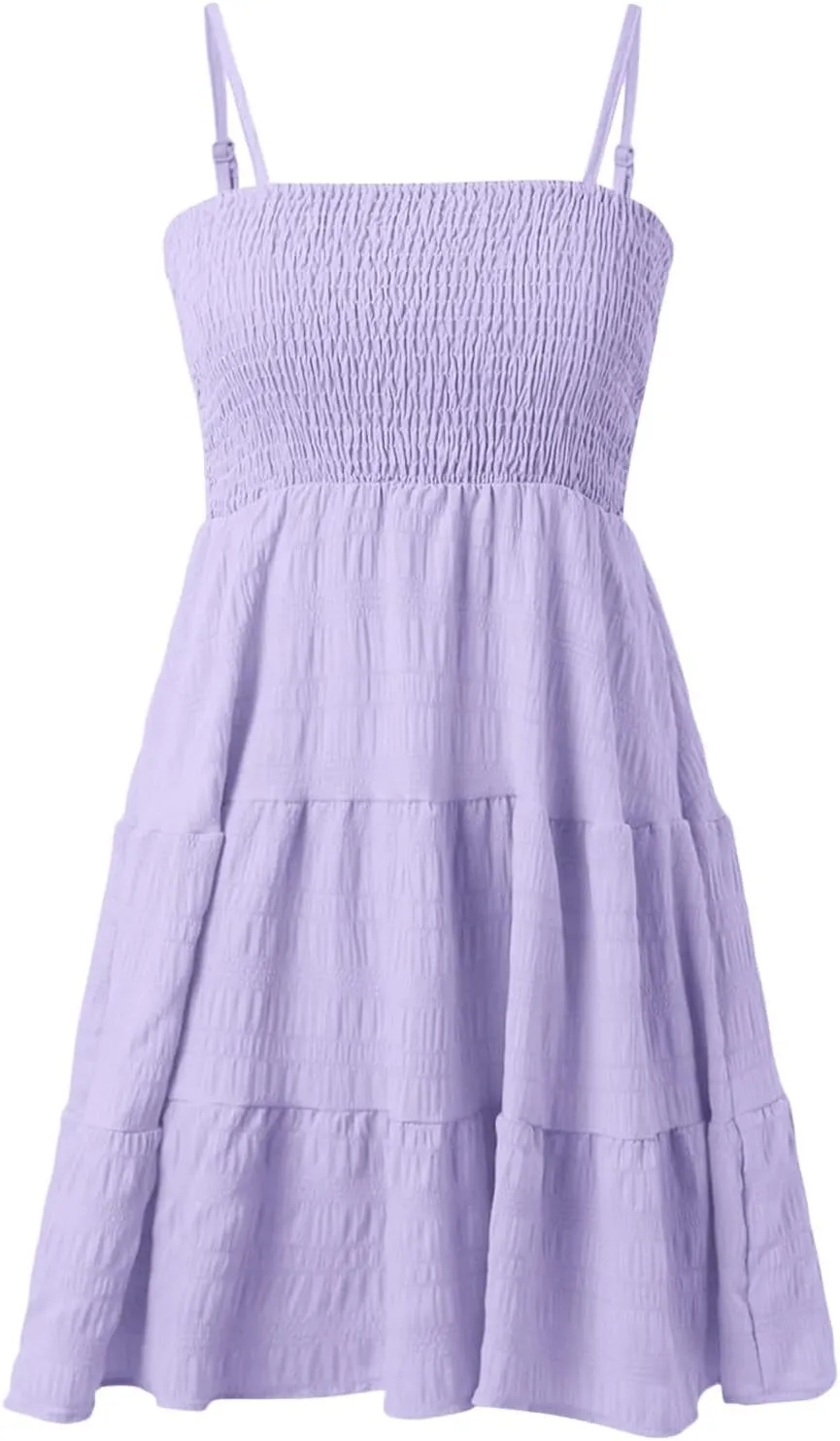 Women's Sundress Smock Cami Mini Dress Sleeveless Swing A Line Short Dresses Ruffle Casual Cute Summer Dresses
