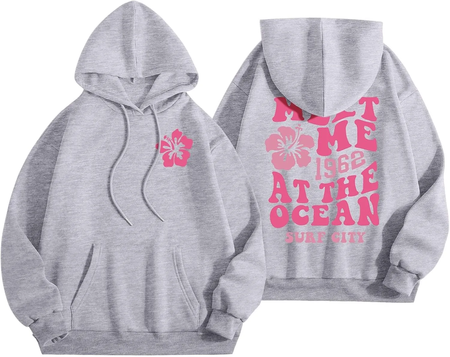 Womens Sweatshirt Graphic Hoodies Letter Print Casual Long Sleeve Drawstring Pullover Tops with Pocket, Medium