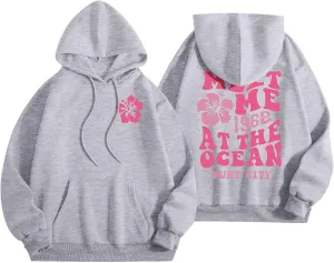 Womens Sweatshirt Graphic Hoodies Letter Print Casual Long Sleeve Drawstring Pullover Tops with Pocket, Medium