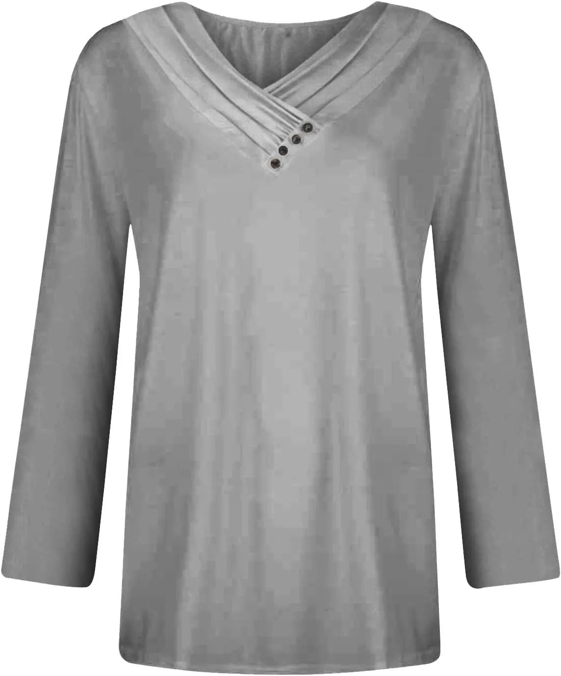 Womens Tops Button V Neck Long Sleeve T Shirt Chest Panel Ruched Solid Color Sweatshirts Lightweight Pullover