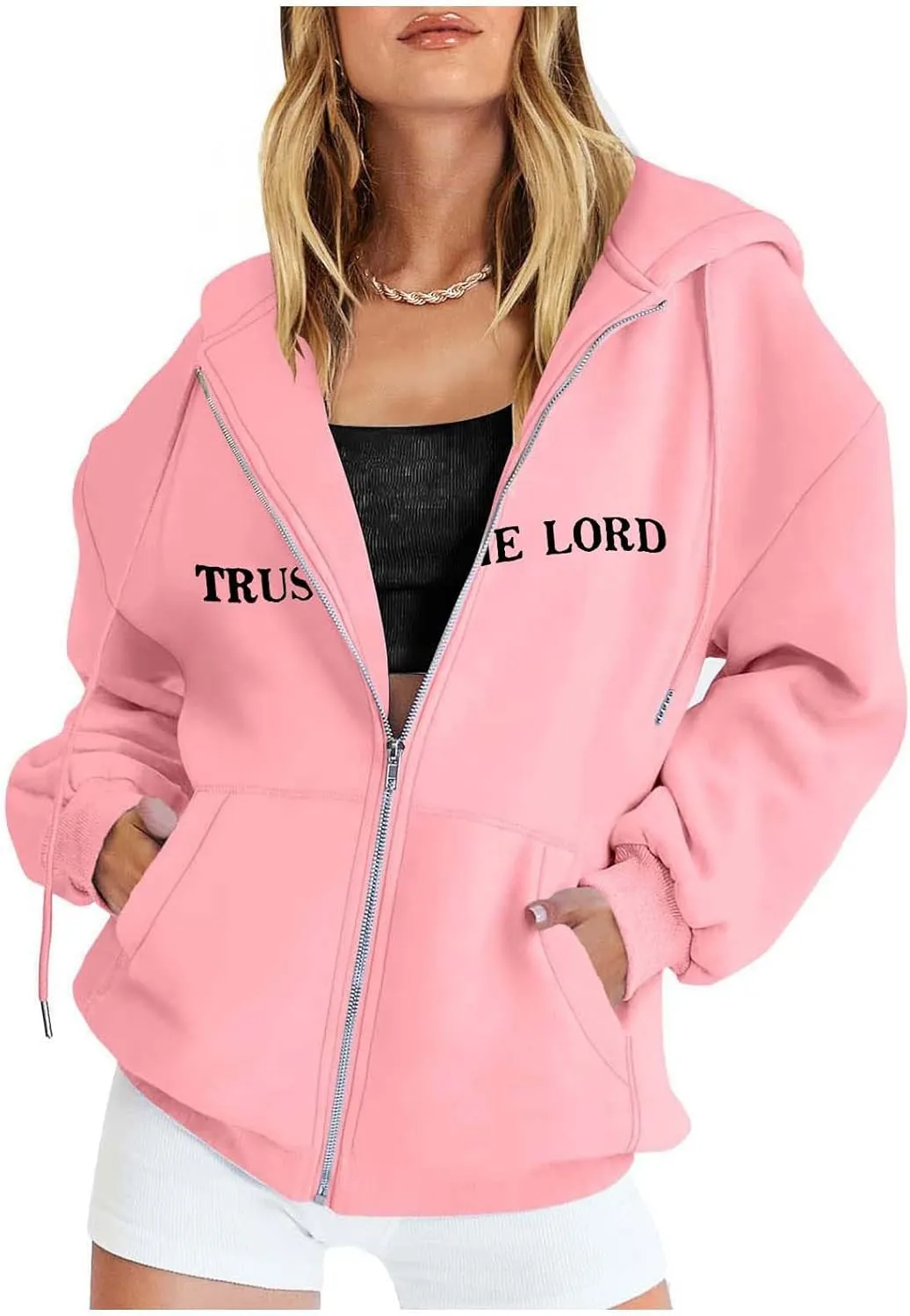 Women's Trust In The Lord Full Zip Up Christian Hoodies Comfort Fleece Lined Aesthetic with Hood Jackets 2024 Jesus