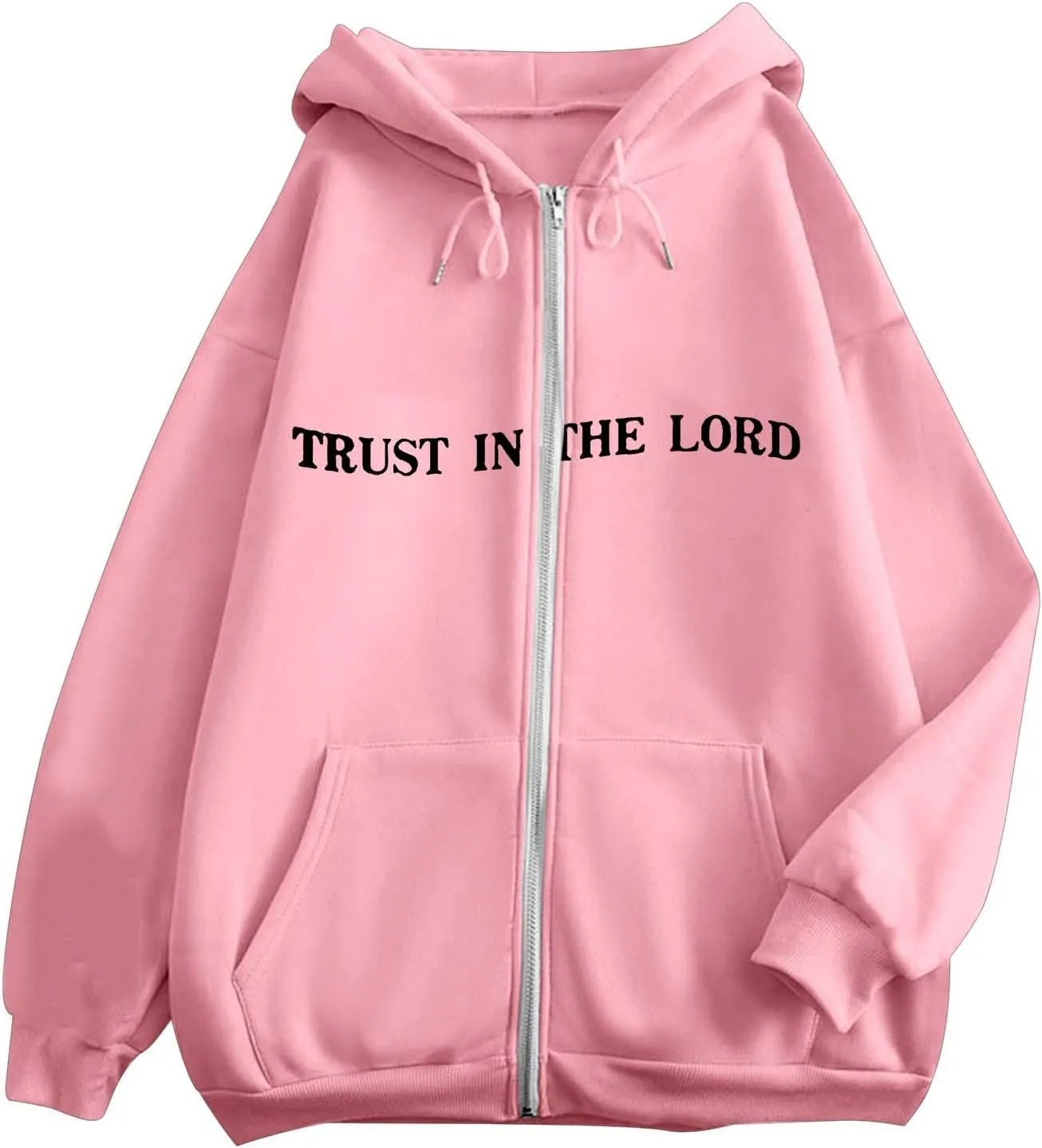 Women's Trust In The Lord Full Zip Up Christian Hoodies Comfort Fleece Lined Aesthetic with Hood Jackets 2024 Jesus