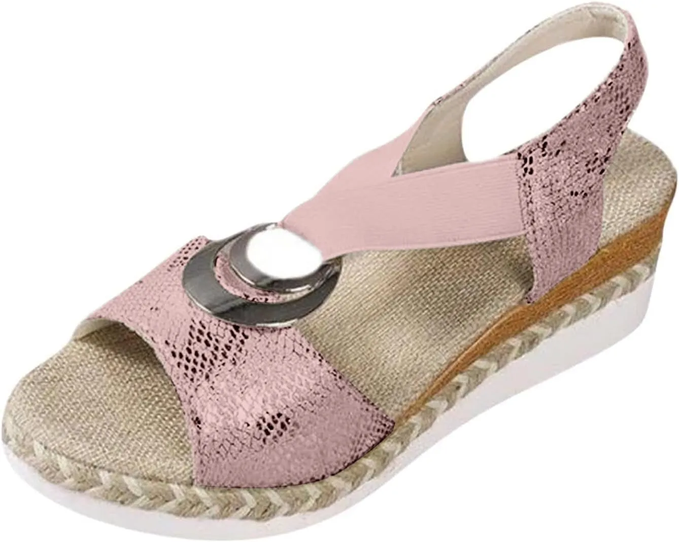 Women's Wedge Platform Sandals Comfortable Orthopedic Open Toe Sandals Casual Mid-Heeled Sandals Metal Decoration Snake Pattern Thick-Soled Shoes Ankle Strap Sandals