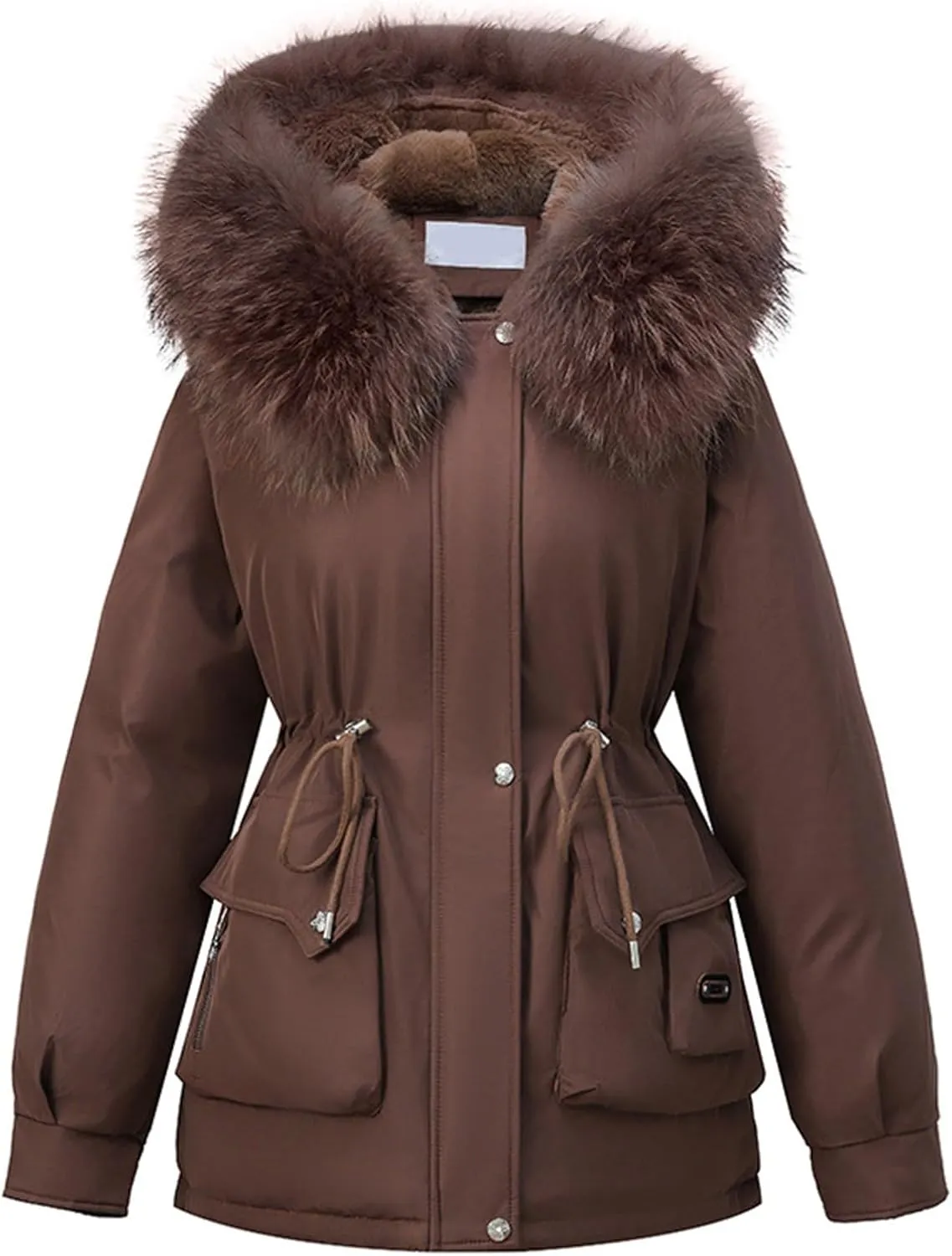 Womens Winter Thick Coat Plus Size Sherpa Lined Fur Hooded Waterproof Drawstring Waist Jacket Warm Long Puffer Jacket