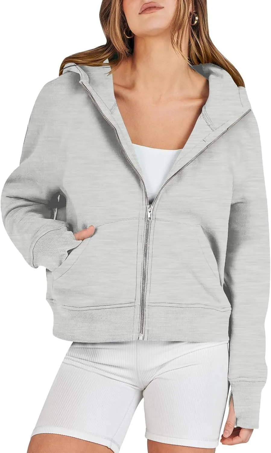 Womens Zip Up Hoodies Fleece Jackets Oversized Sweatshirts Full Zipper Long Sleeve Coats Thumb Hole Pullover Pockets
