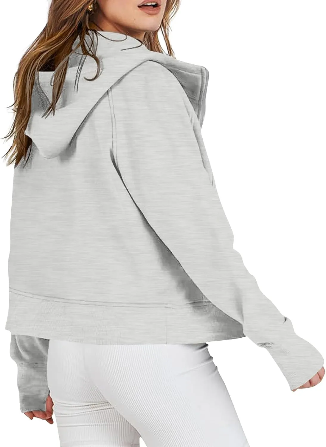 Womens Zip Up Hoodies Fleece Jackets Oversized Sweatshirts Full Zipper Long Sleeve Coats Thumb Hole Pullover Pockets