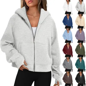 Womens Zip Up Hoodies Fleece Jackets Oversized Sweatshirts Full Zipper Long Sleeve Coats Thumb Hole Pullover Pockets