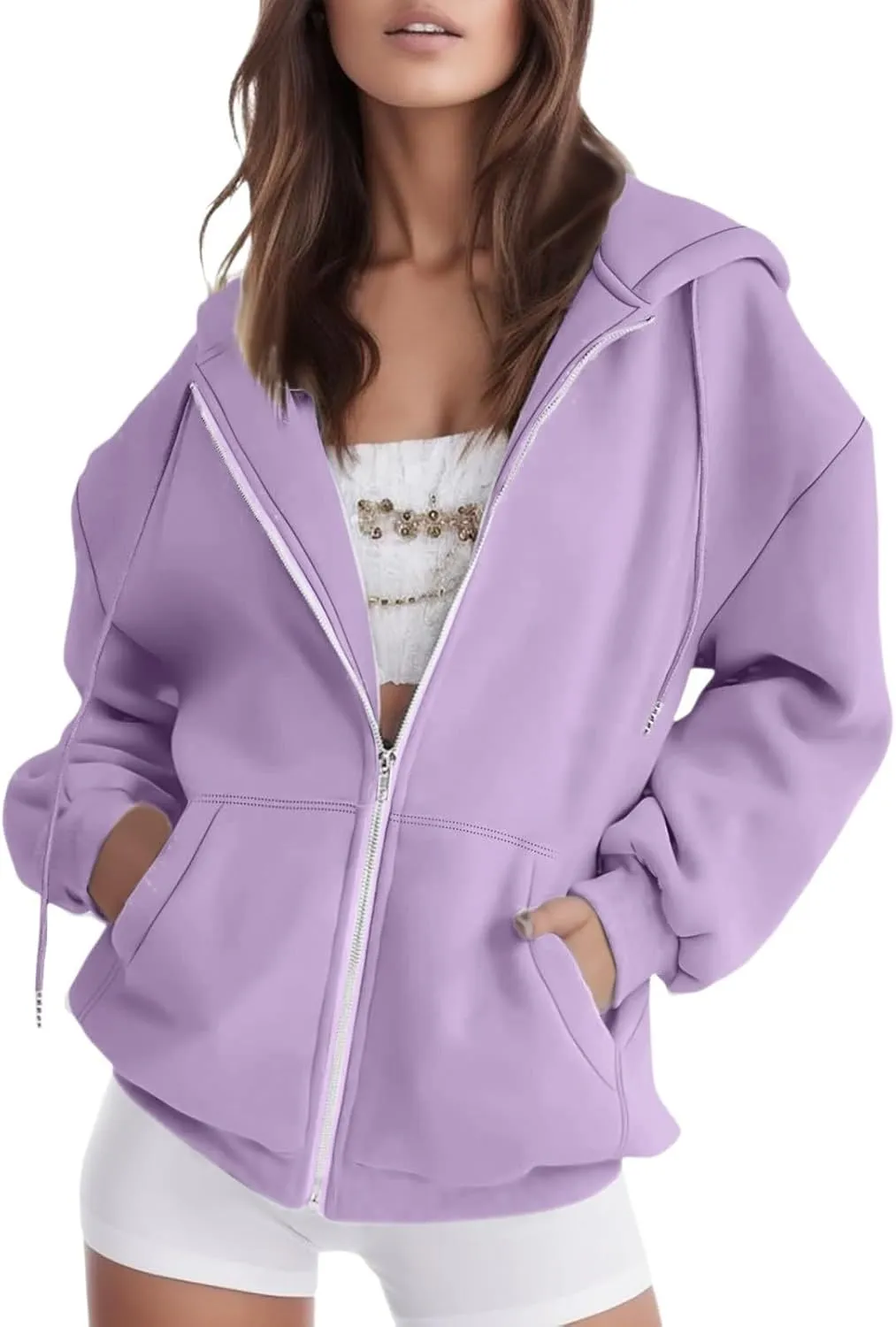 Womens Zip Up Hoodies Long Sleeve Fall Oversized Sweatshirts Fleece Y2K Jacket 2024 Fashion Clothes
