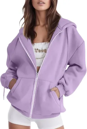 Womens Zip Up Hoodies Long Sleeve Fall Oversized Sweatshirts Fleece Y2K Jacket 2024 Fashion Clothes