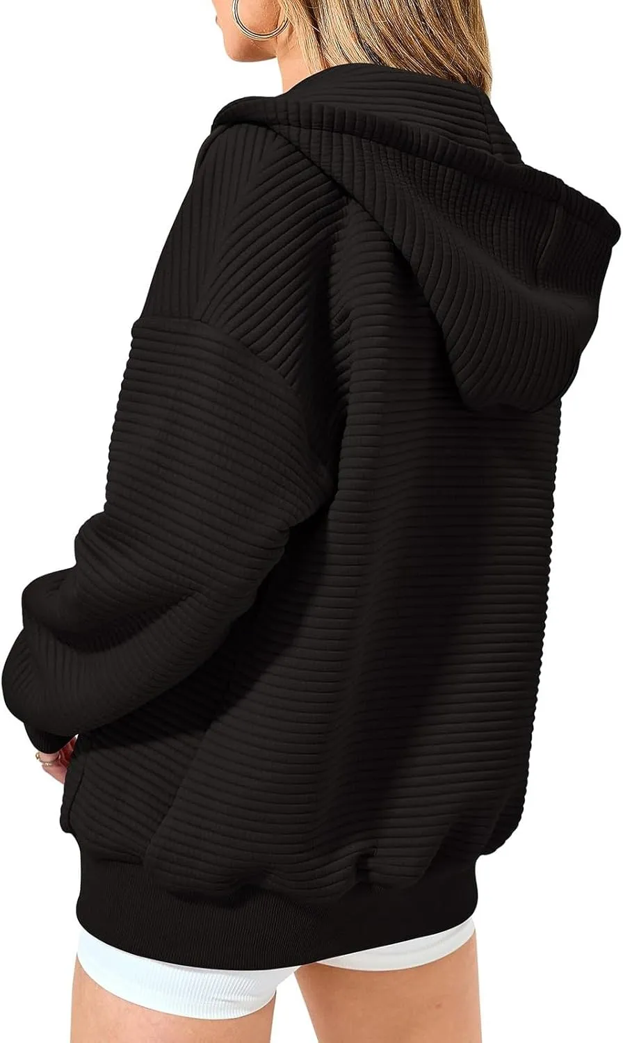 Womens Zip Up Hoodies Y2k Long Sleeve Cute Trendy Fleece Jacket Comfort Loose Fit Oversized Sweatshirt with Pockets