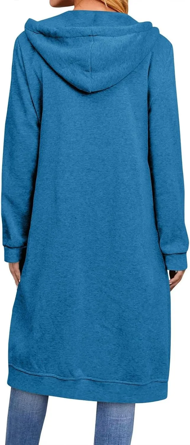 Women's Zip Up Long Hoodies Oversized Long Sleeve Drawstring Hooded Sweatshirts 2025 Fall Fleece Jackets with Pockets