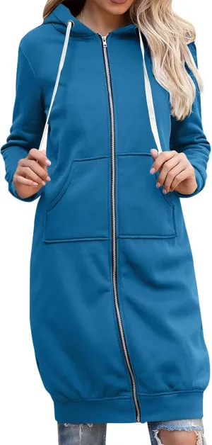 Women's Zip Up Long Hoodies Oversized Long Sleeve Drawstring Hooded Sweatshirts 2025 Fall Fleece Jackets with Pockets