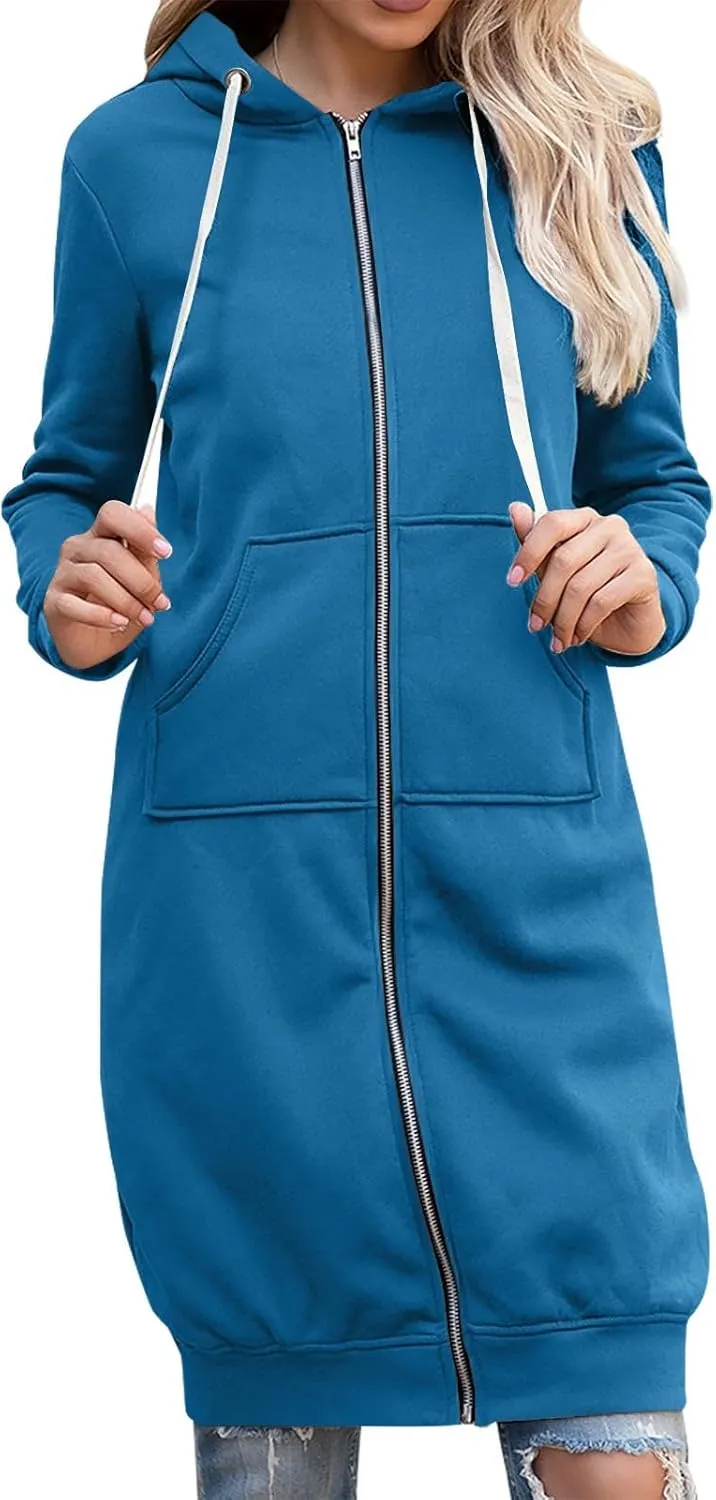 Women's Zip Up Long Hoodies Oversized Long Sleeve Drawstring Hooded Sweatshirts 2025 Fall Fleece Jackets with Pockets