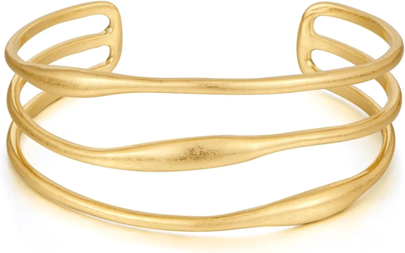 WOWORAMA Chunky Cuff Bracelets for Women Multi-layer Cross Wire Open Bangle Bracelet Adjustable Chunky Wide Open Wrist Arm Cuffs Wrap Bracelet Gold/White Gold