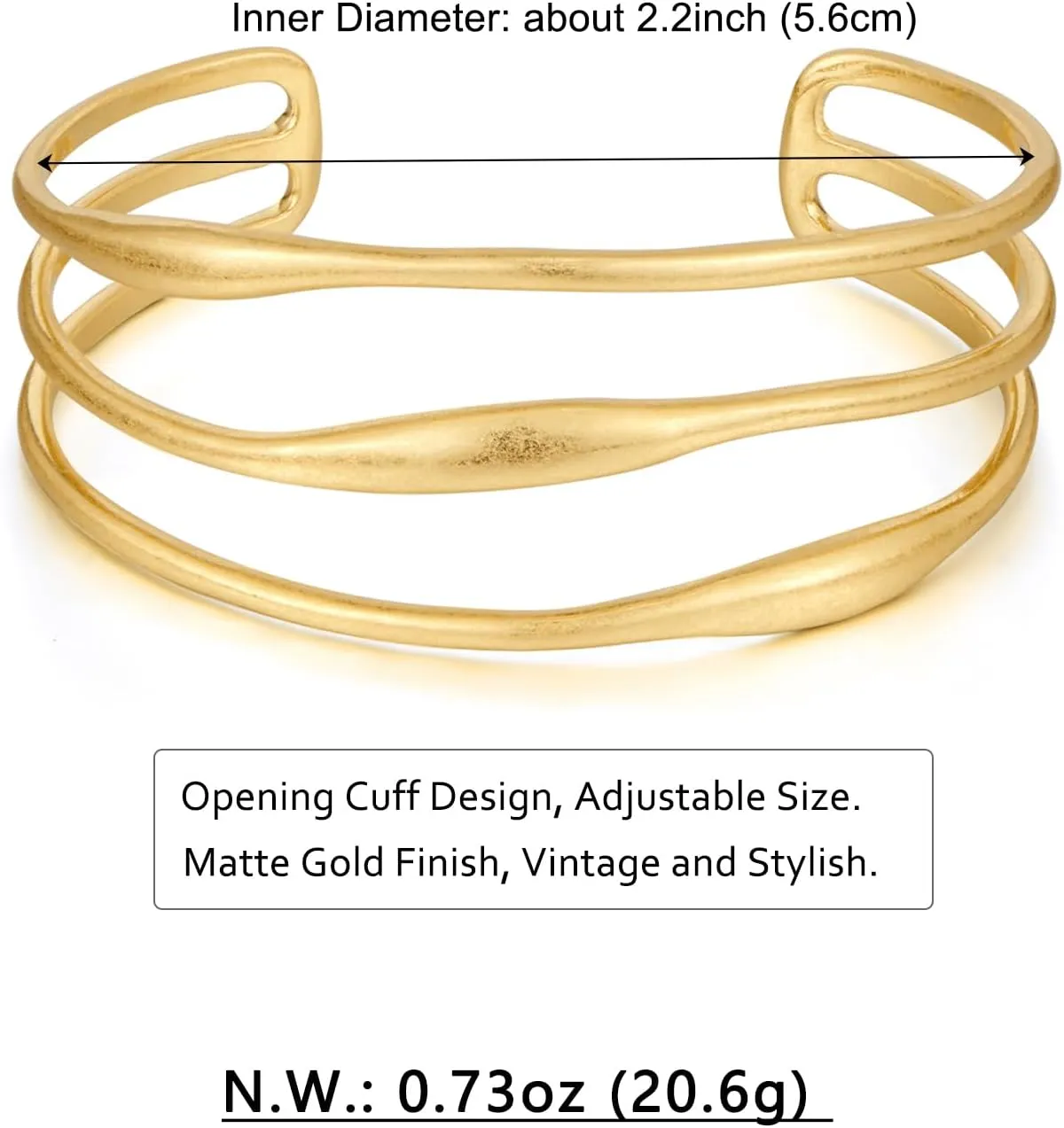 WOWORAMA Chunky Cuff Bracelets for Women Multi-layer Cross Wire Open Bangle Bracelet Adjustable Chunky Wide Open Wrist Arm Cuffs Wrap Bracelet Gold/White Gold