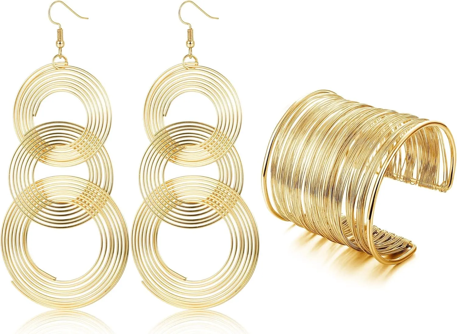 YADOCA 70s Disco Set Metal Coil Bracelets Gold Triple Swirl Disco Earrings for Women