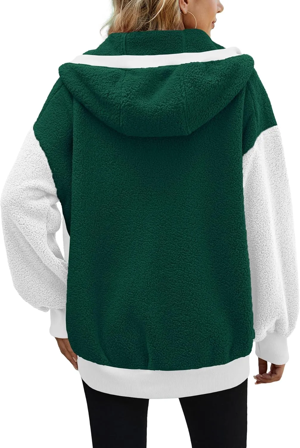 Yanekop Womens Oversized Sherpa Jacket Cozy Color Block Fleece Jacket Fuzzy Zip Up Hoodies Outerwear with Pockets