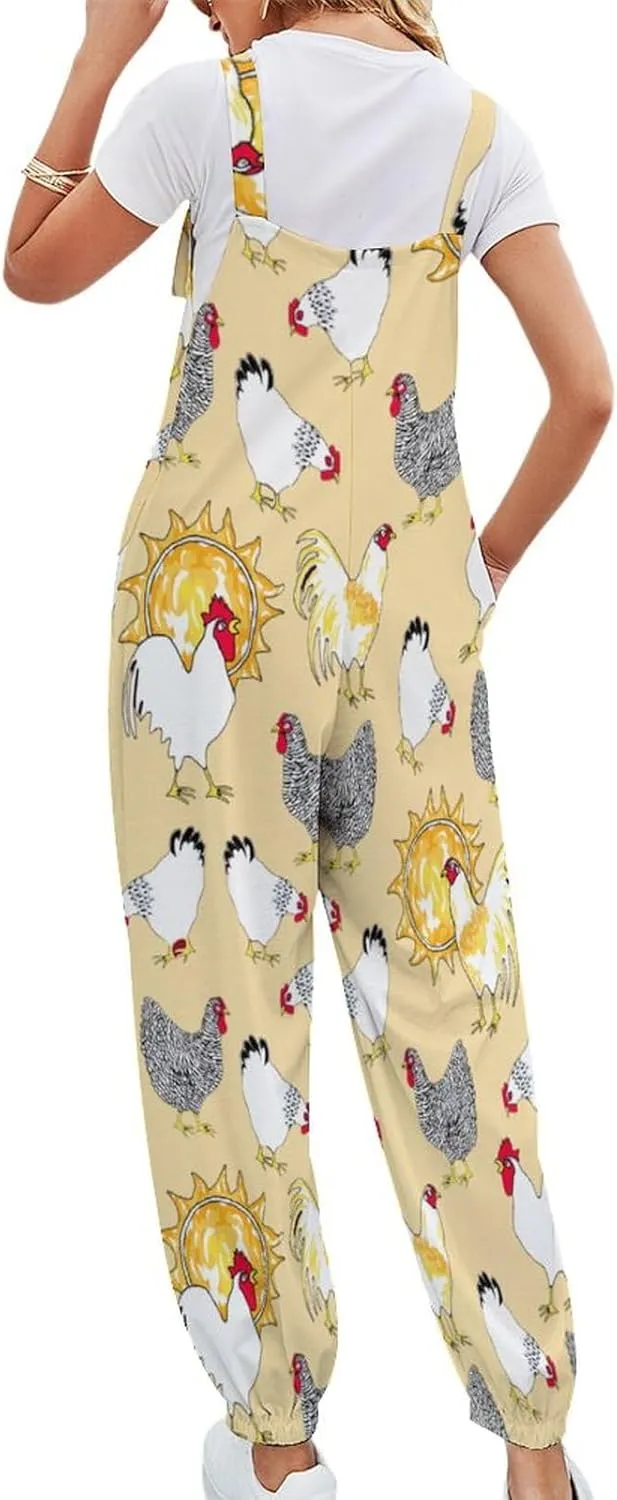 Yellow White Chicken Jumpsuit Woman Slings Playsuit Anticers Loose Bow Straps Suspender Jumpsuits Casual Rompers